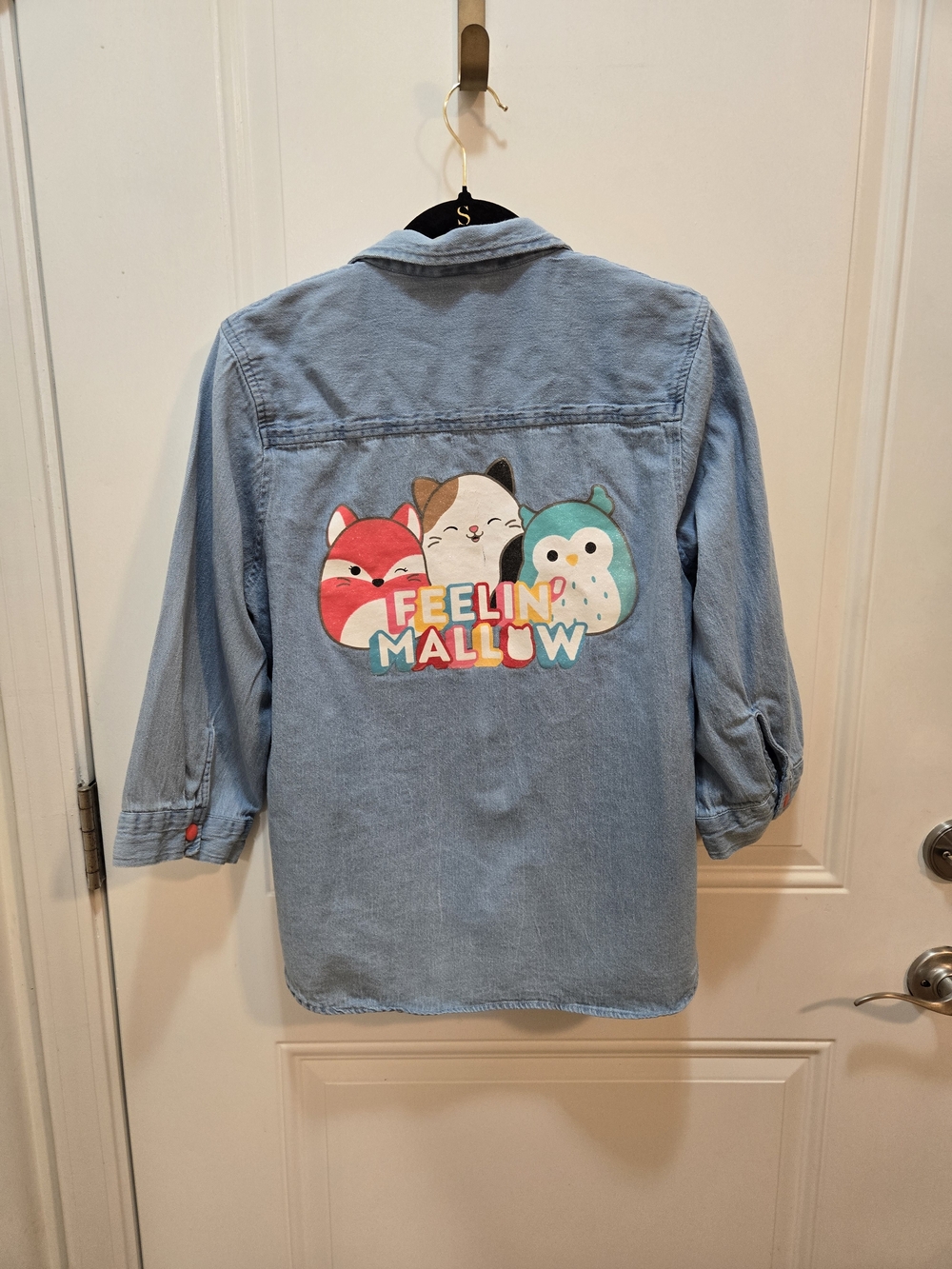 Squishmallows Light Blue Button-Down Shirt with Pink Snaps